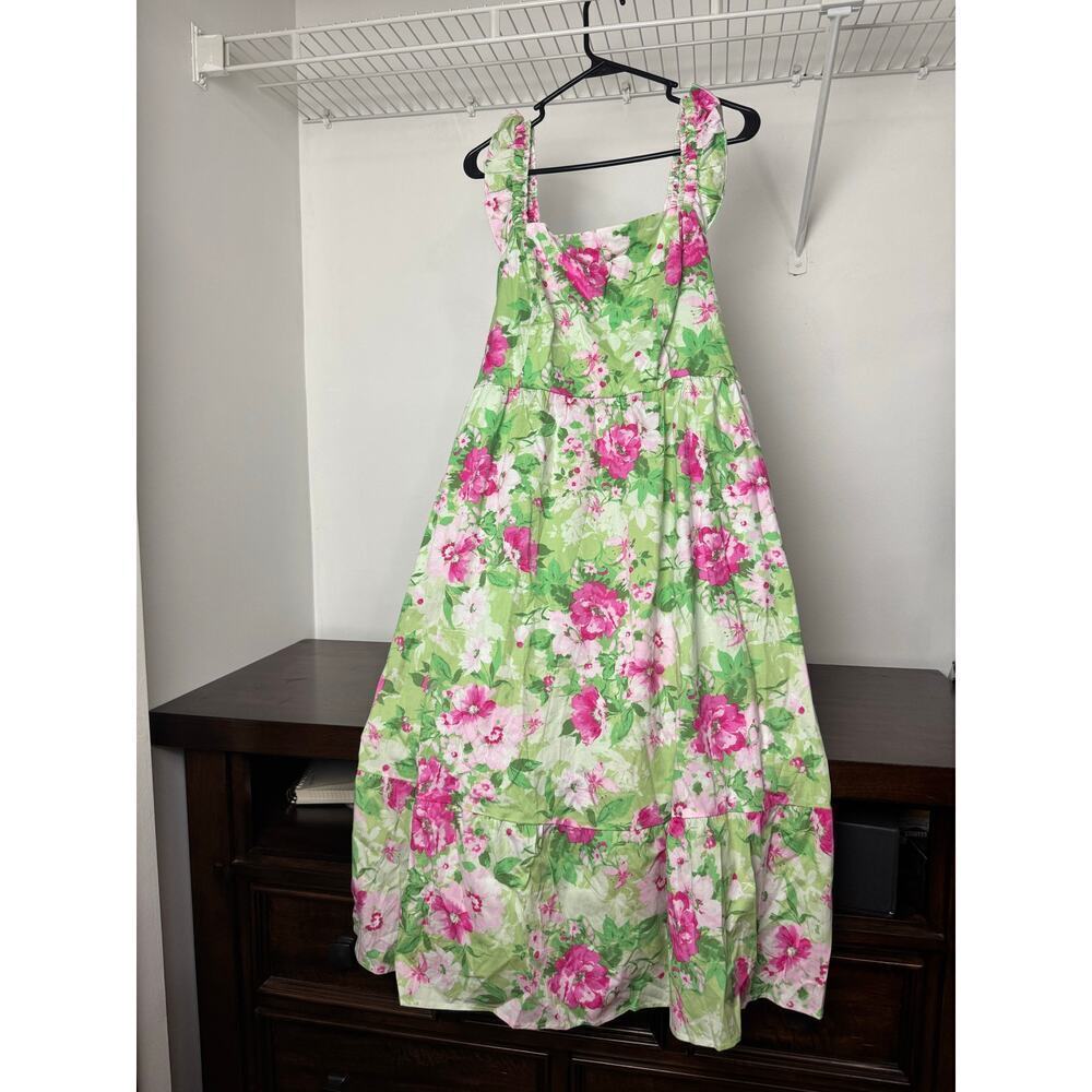 Torrid Midi Poplin Tiered Ruffle Strap Dress Floral NWT